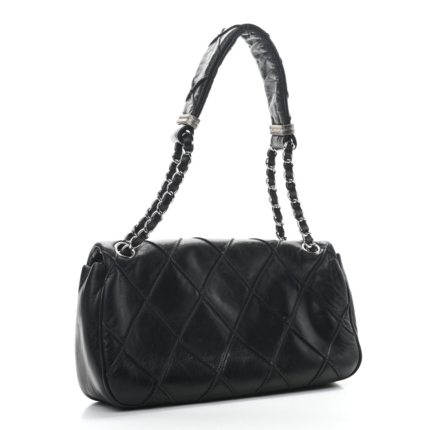 Lambskin Diamond Stitched CC Flap Shoulder Bag Black