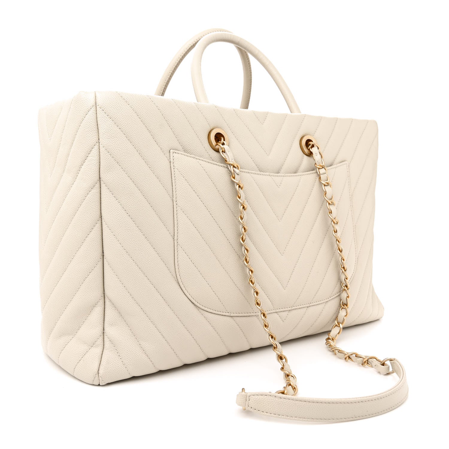 Chanel Caviar Chevron Quilted Coco Handle Shopping Tote Ivory 3 of 13