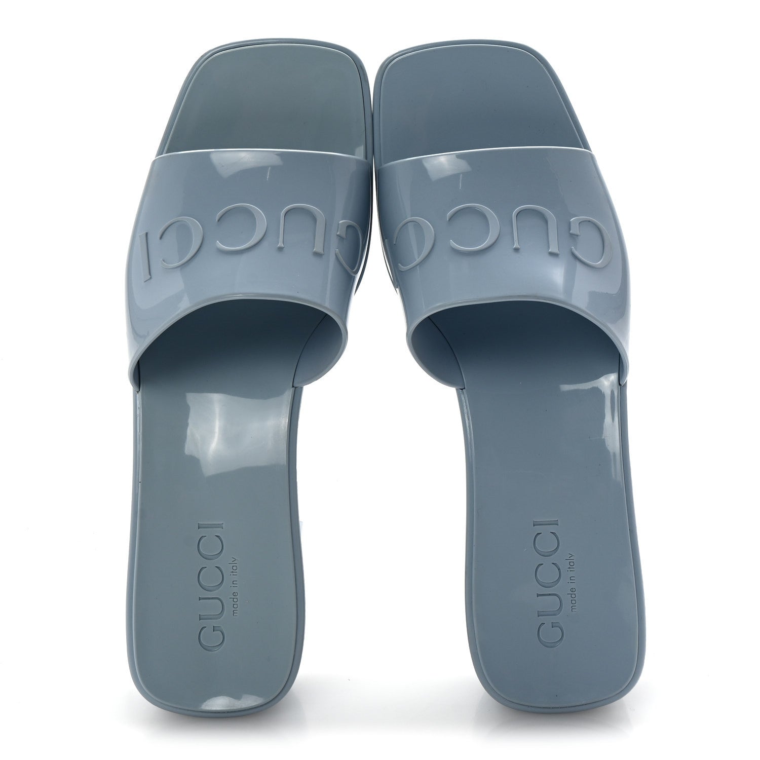 Gucci Rubber Gucci Logo Womens Platform 20/60mm Slide Sandals 36 Porcelain Light Blue 2 of 9