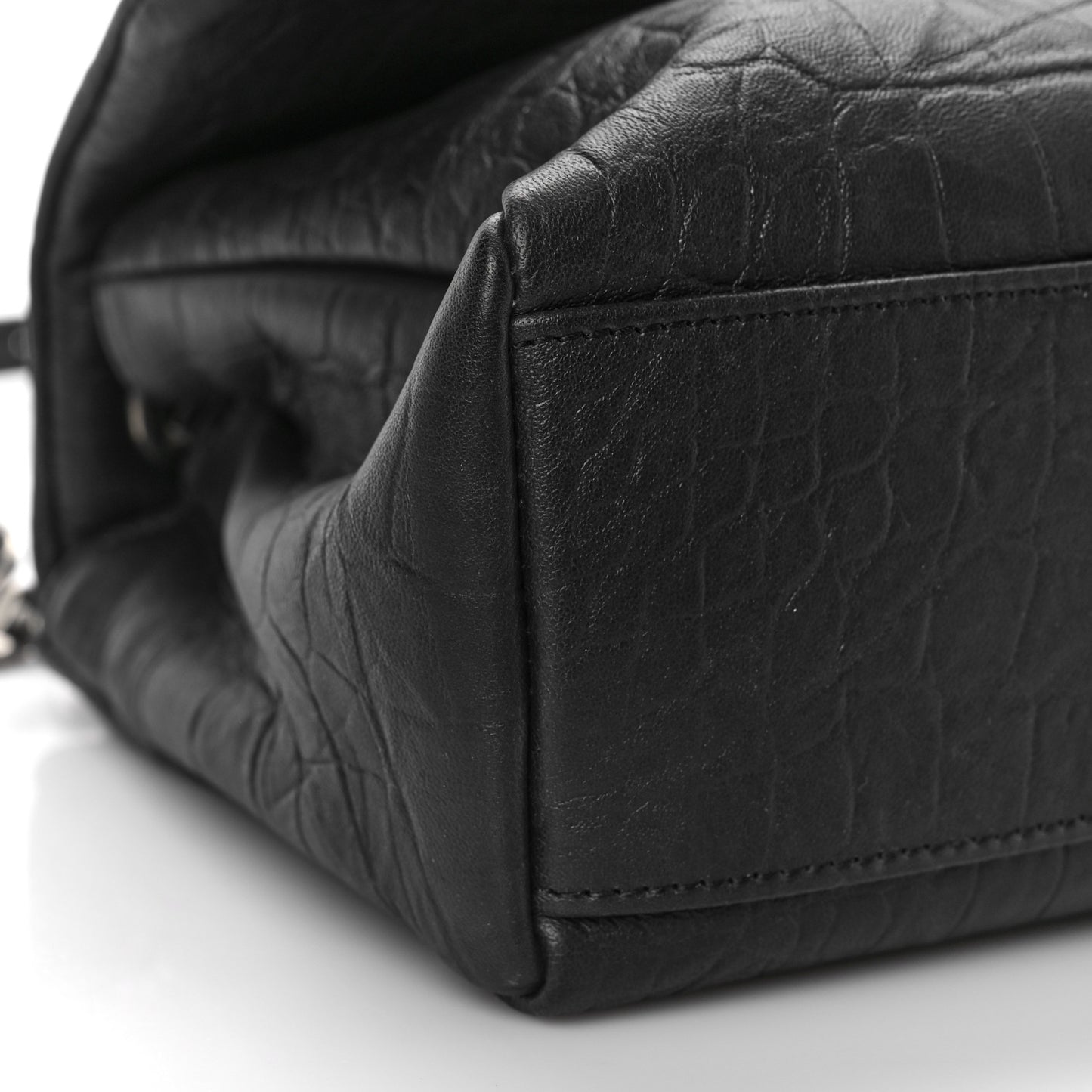 Calfskin Crocodile Embossed Medium West Hollywood Monogram Fold-Over Black