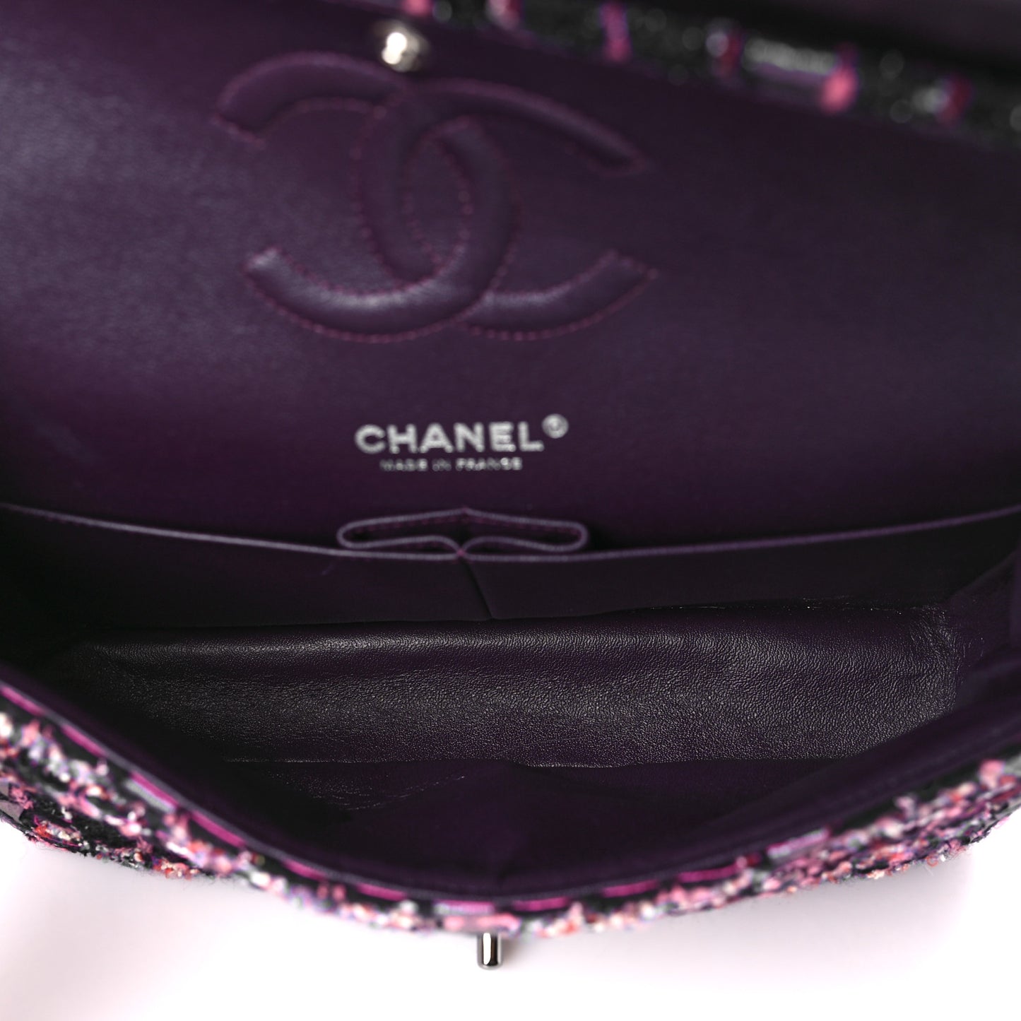 Tweed Quilted Medium Double Flap Dark Purple