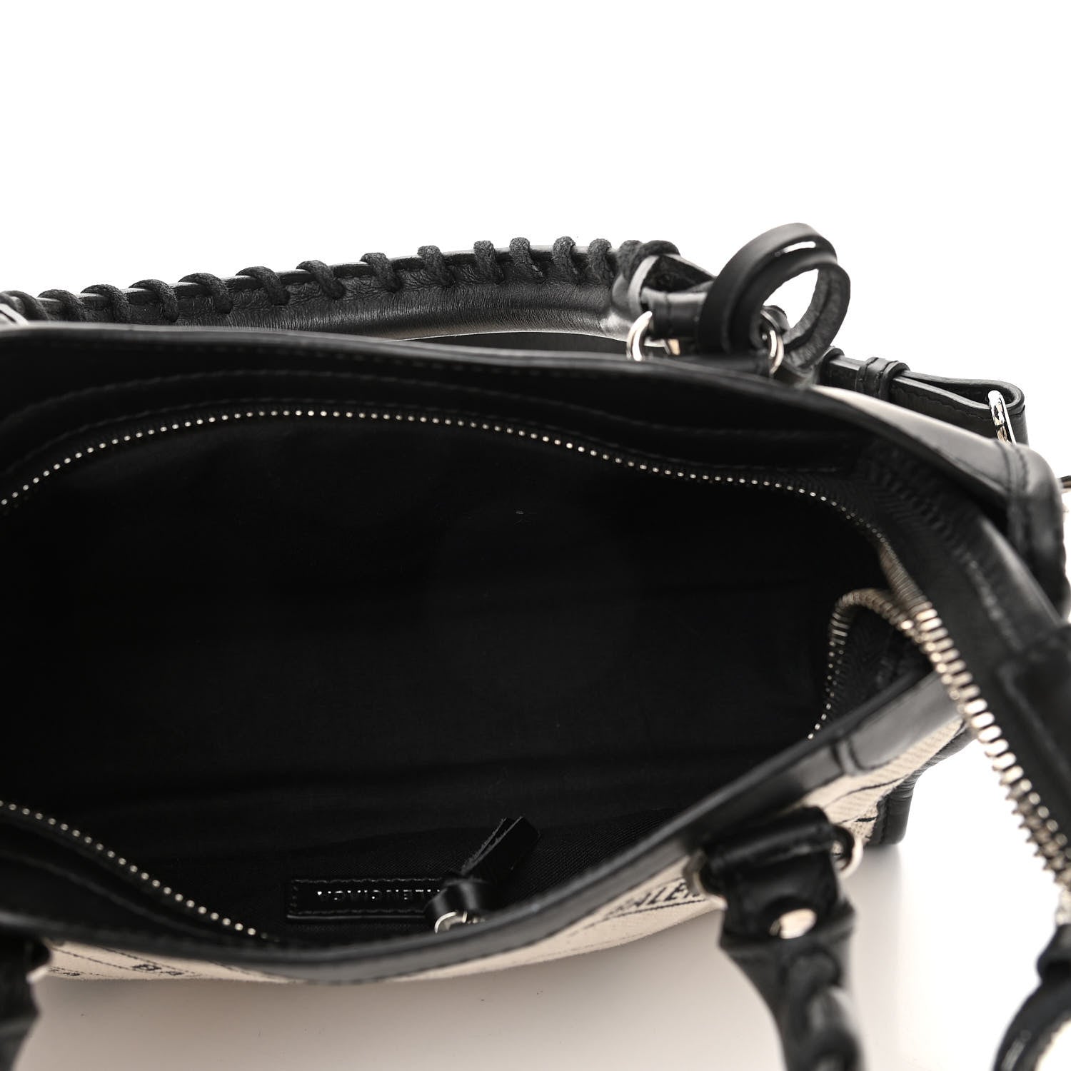 Balenciaga Canvas Satin Calfskin Diagonal Allover Logo Print Classic Silver Hardware Mini City Natural Black 5 of 11
