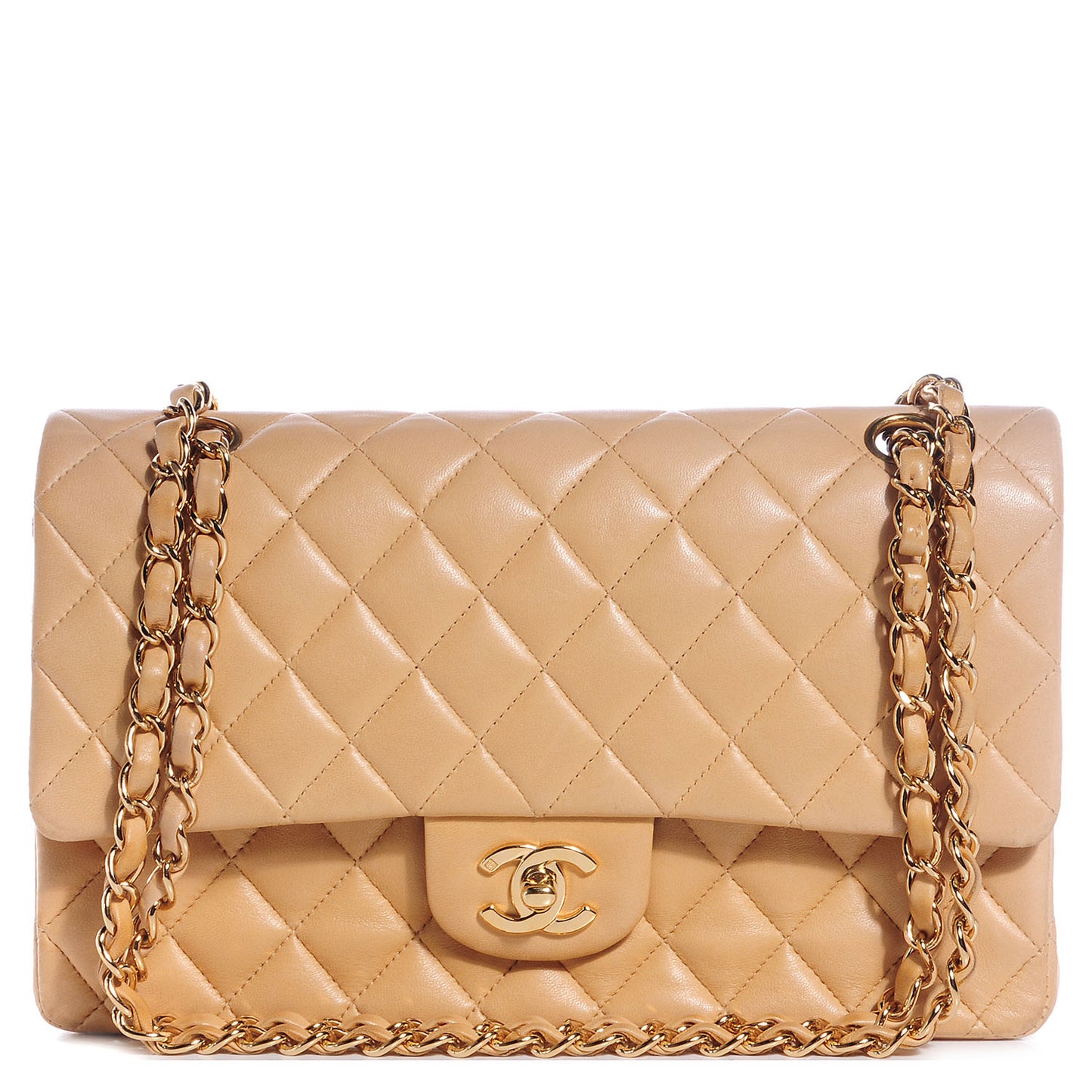Lambskin Medium Double Flap Beige