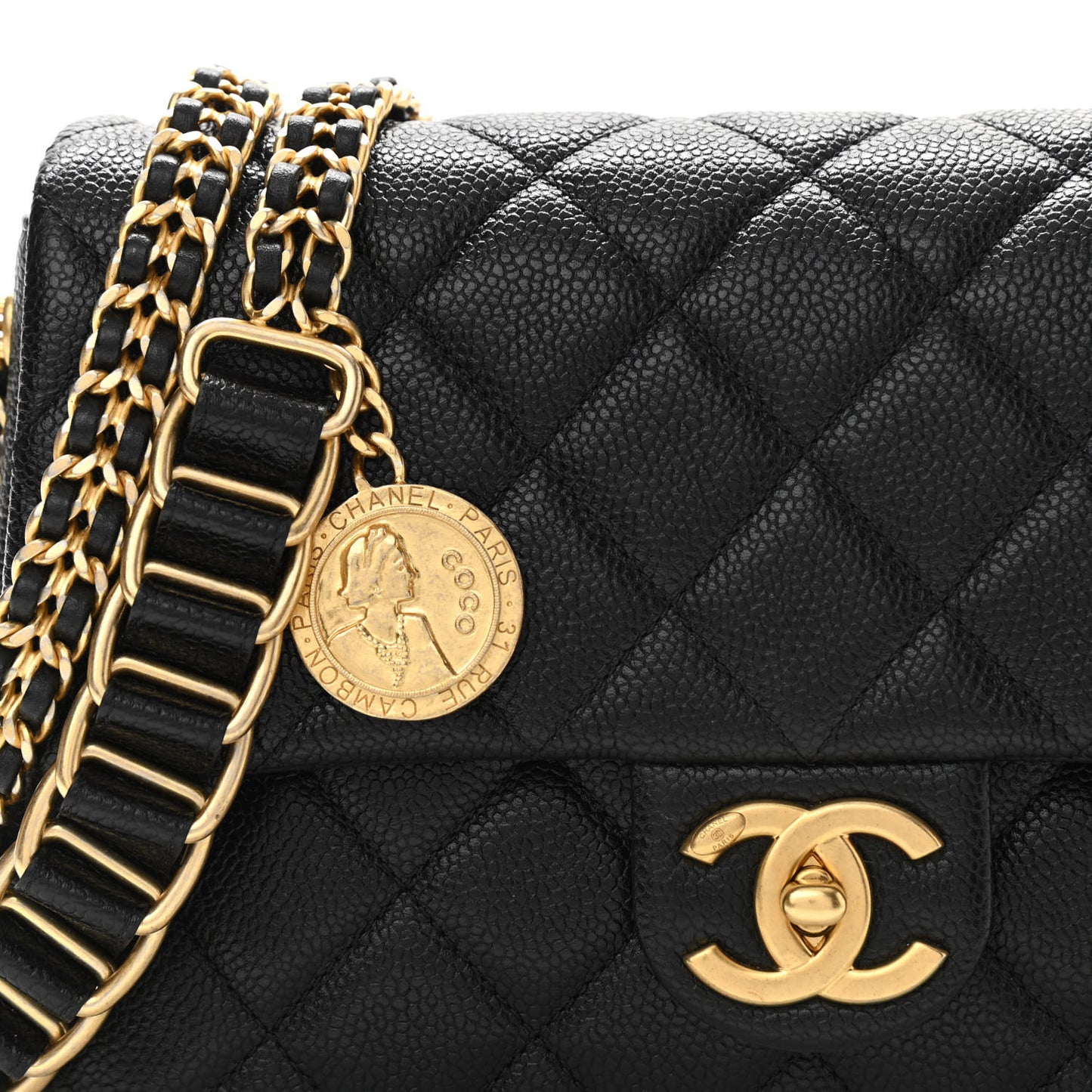 Caviar Quilted Chain Soul Flap Black
