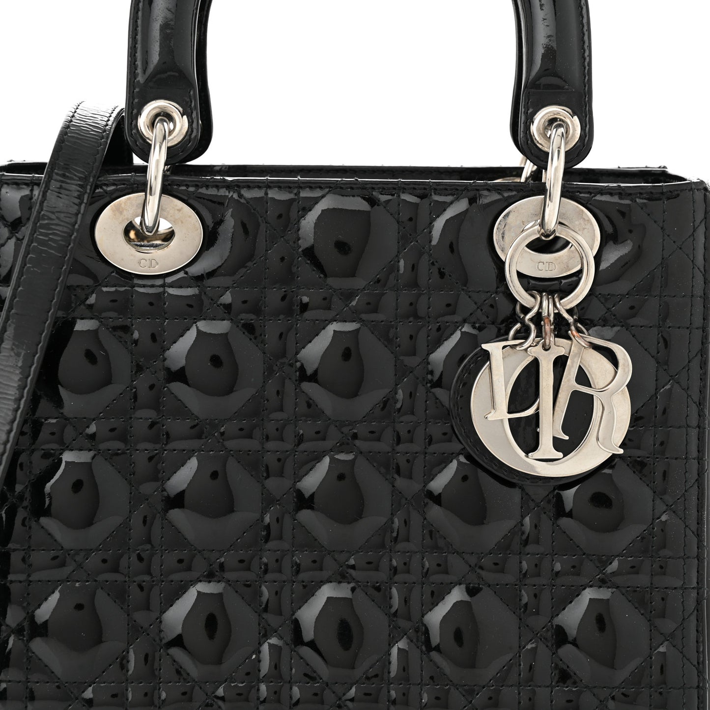 CHRISTIAN DIOR Patent Cannage Medium Lady Dior Black