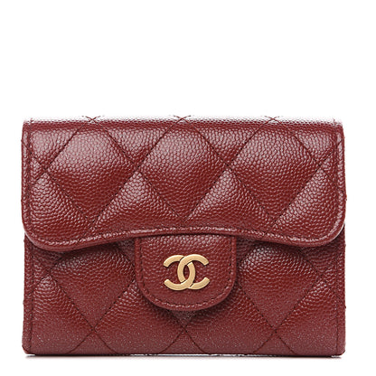 Chanel Caviar Quilted Flap Card Holder Wallet Dark Red 1 of 8