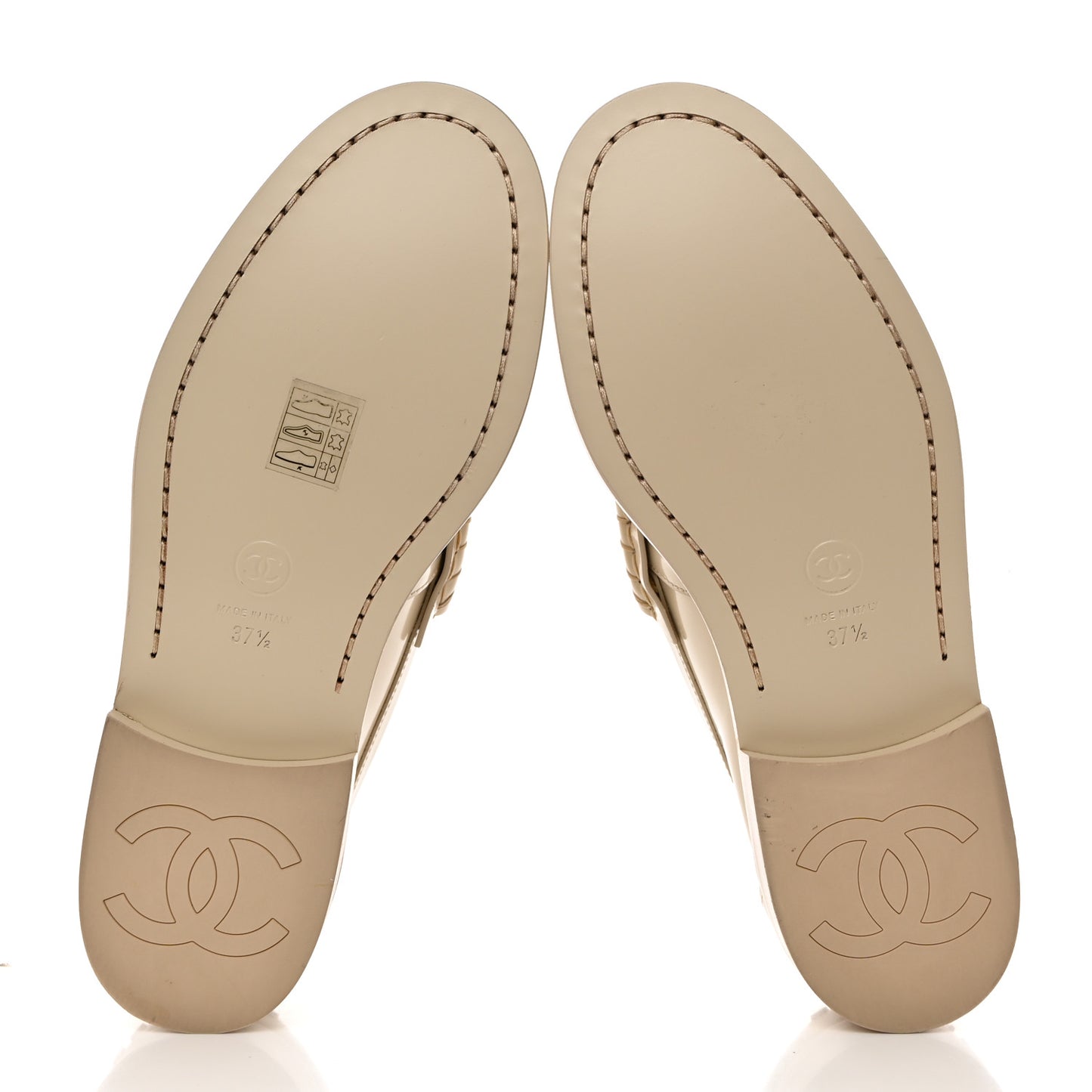 Shiny Calfskin Logo Loafers 37.5 Beige