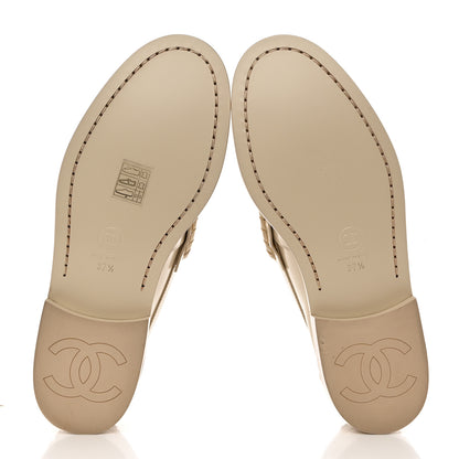 Chanel Shiny Calfskin Logo Loafers 37.5 Beige 5 of 10