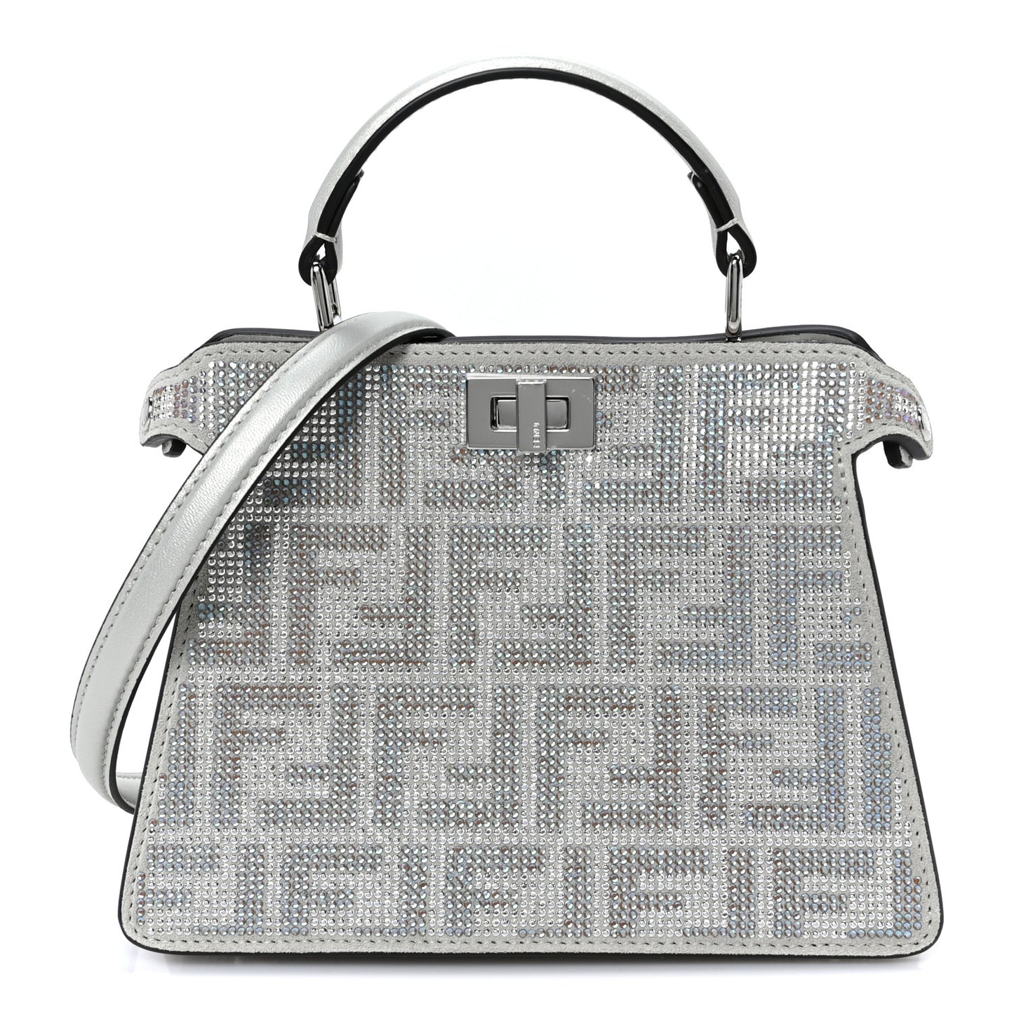 Iridescent Crystal Vitello Laminato Suede FF Petite Peekaboo I SEE U Satchel Cappuccino