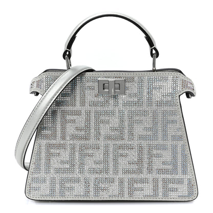 Fendi Iridescent Crystal Vitello Laminato Suede FF Petite Peekaboo I SEE U Satchel Cappuccino 1 of 10