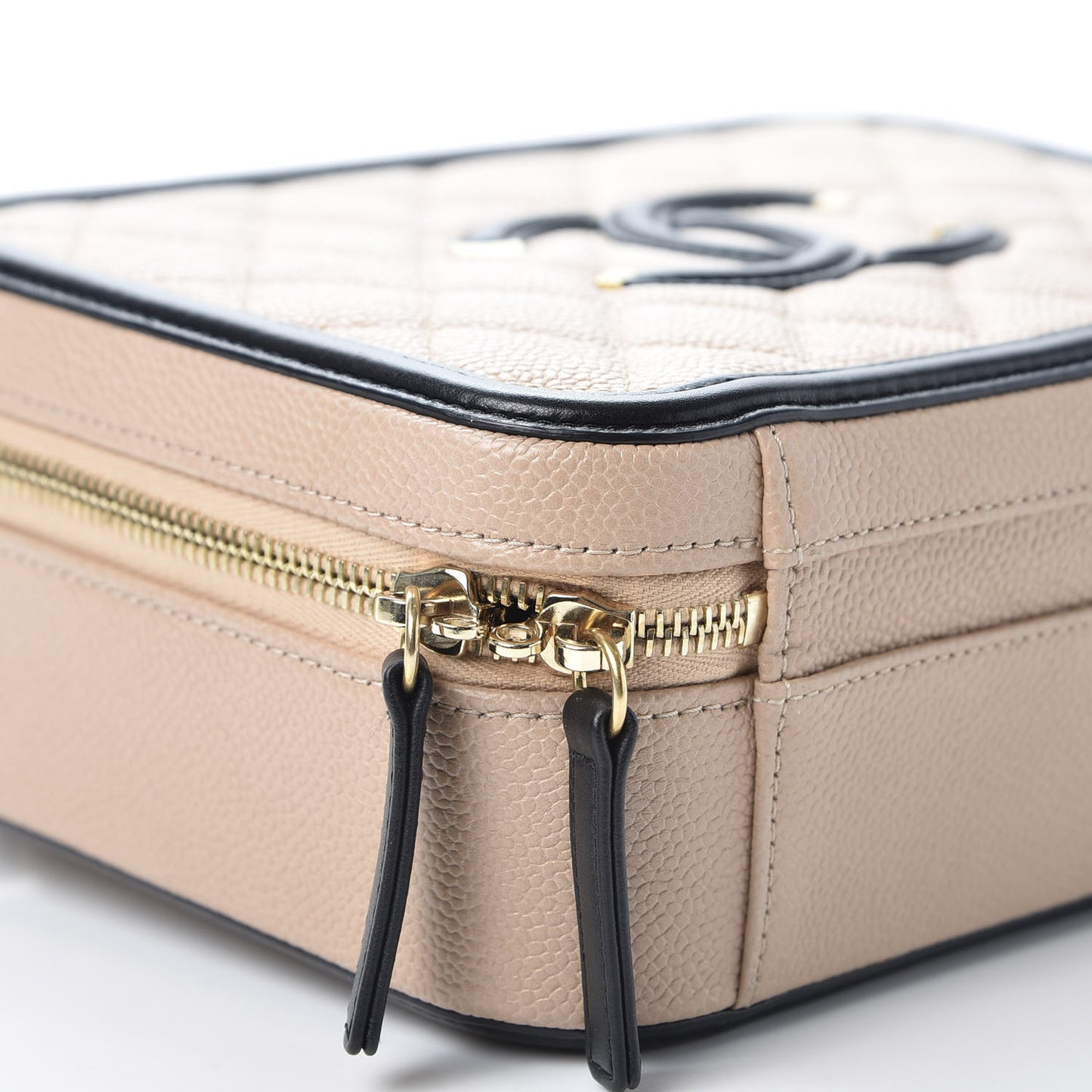 Caviar Quilted Medium CC Filigree Vanity Case Beige Black