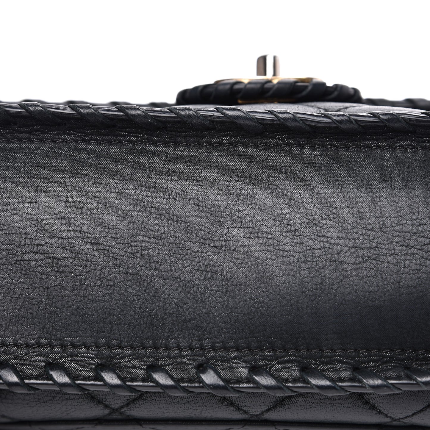 Suede Calfskin Jumbo Happy Stitch Flap Black