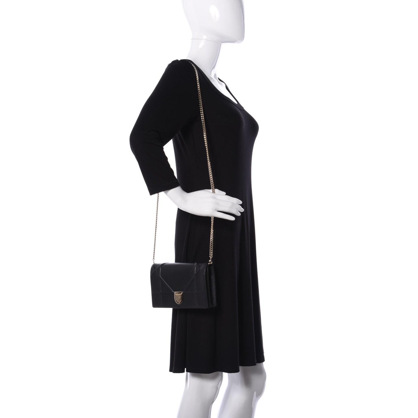 Grained Calfskin Diorama Wallet on Chain Pouch Black