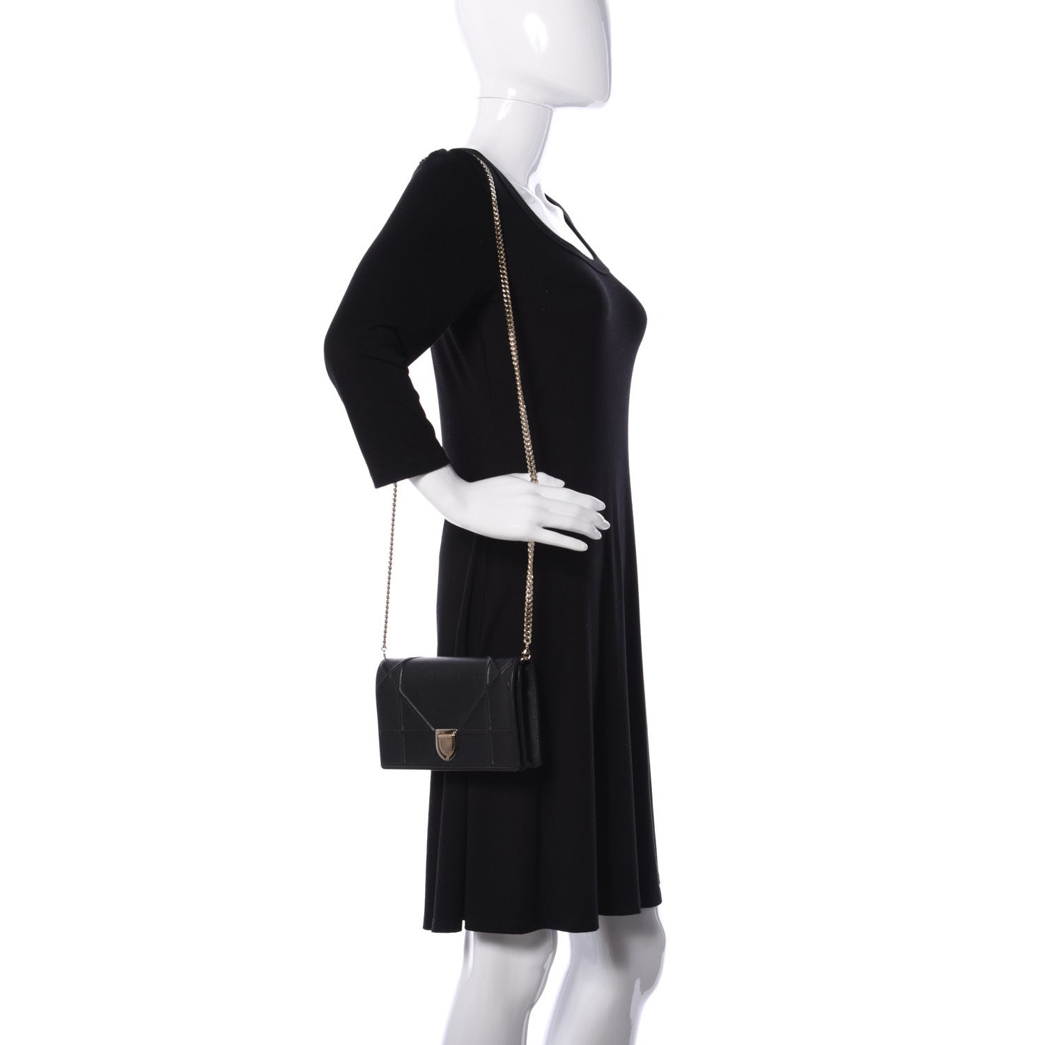 Christian Dior Grained Calfskin Diorama Wallet on Chain Pouch Black 2 of 11