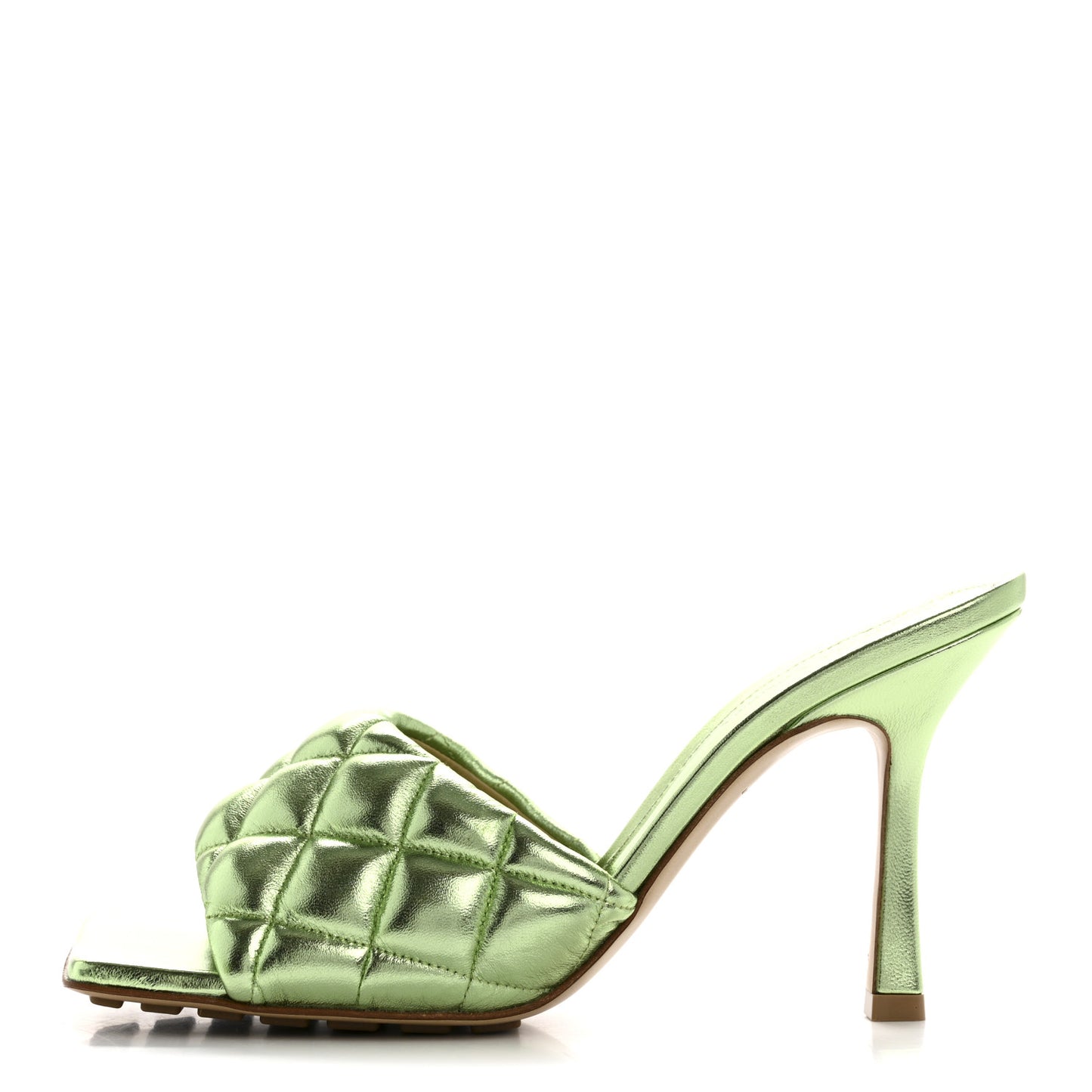Metallic Nappa Reflection Matelasse Padded Mule Sandals 37.5 Pistachio