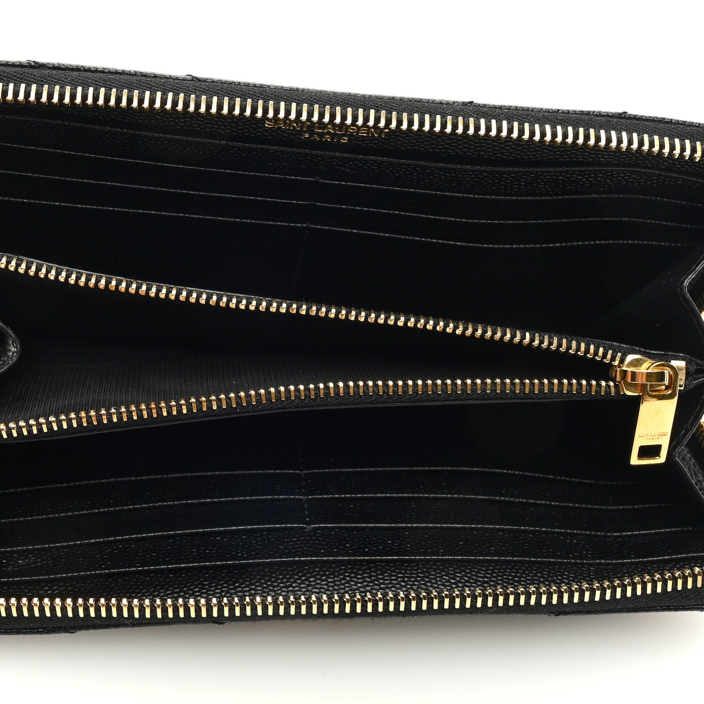 SAINT LAURENT Grain De Poudre Matelasse Chevron Monogram Zip Around Wallet Black