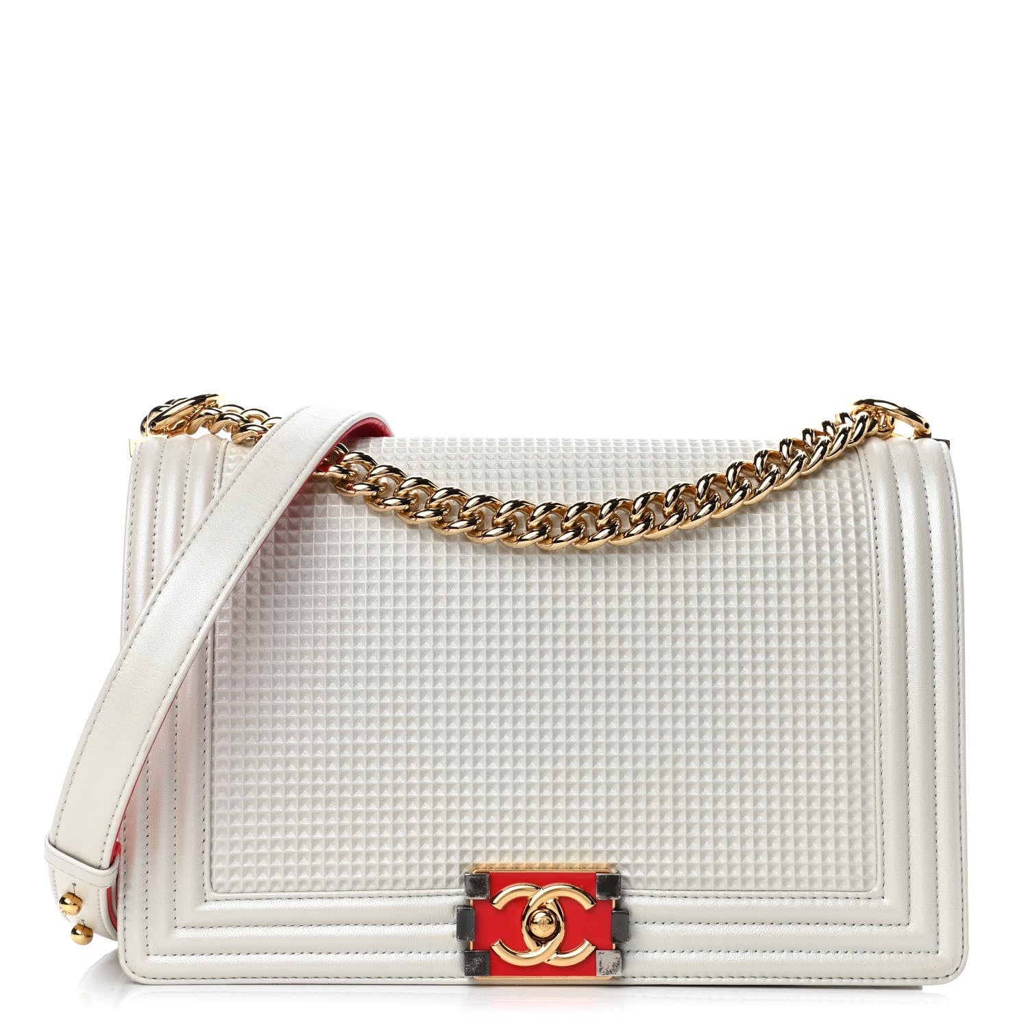 Chanel Lambskin Embossed New Medium Boy Cube Flap White 1 of 6