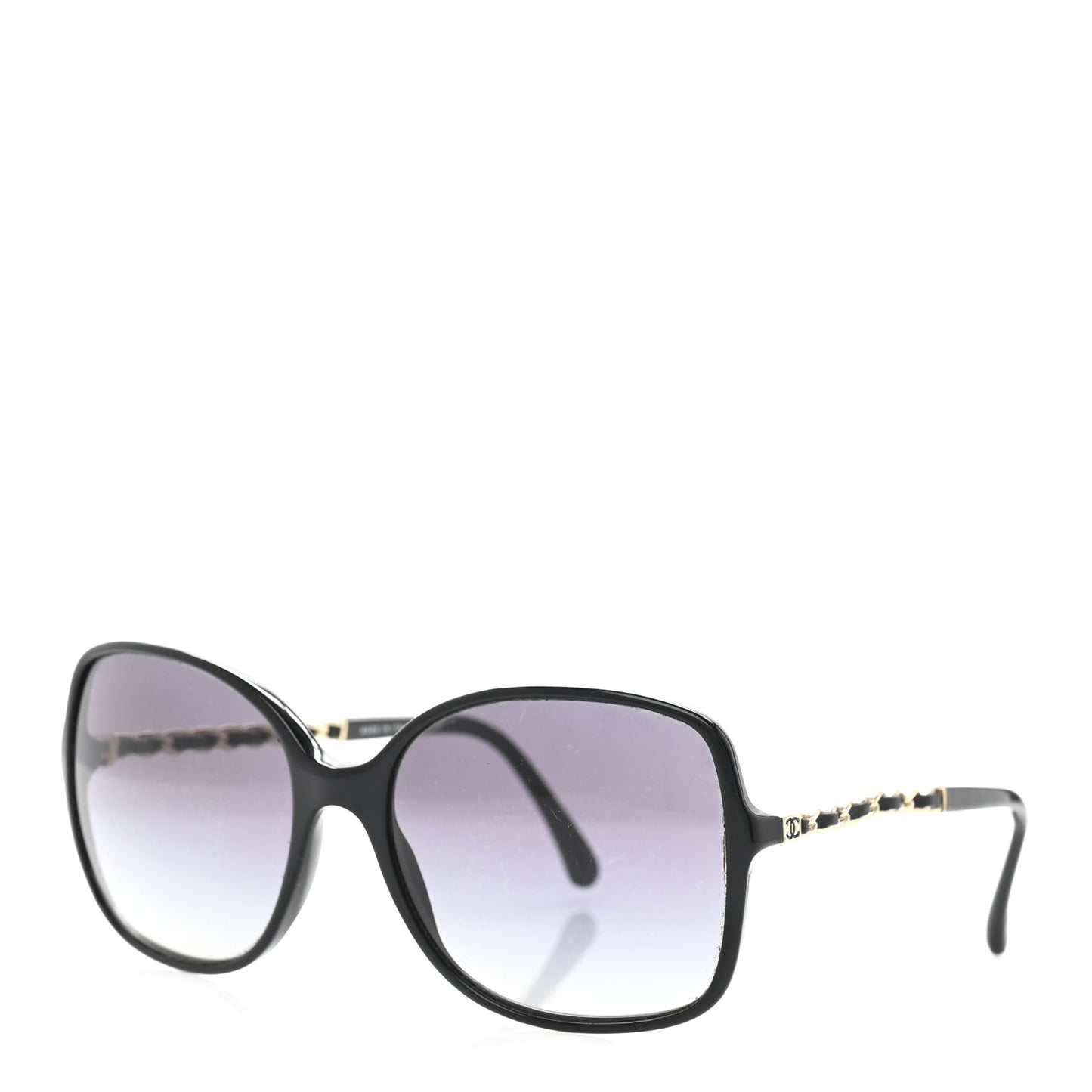 Acetate Lambskin Chain Square Sunglasses 5210-Q Black