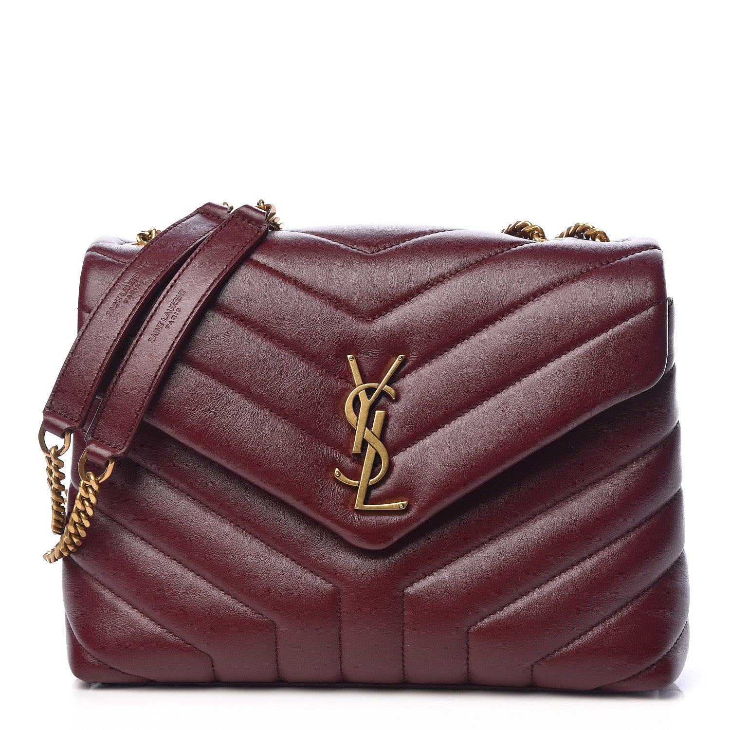 Saint Laurent Calfskin Y Quilted Monogram Small Loulou Chain Satchel Dark Legion Red 1 of 16