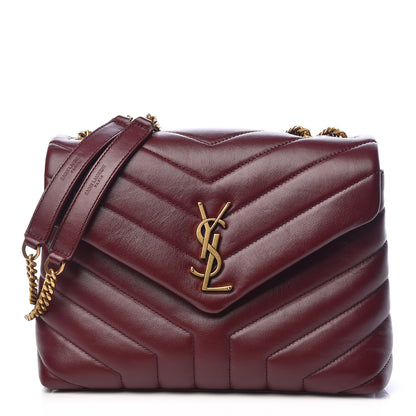 Saint Laurent Calfskin Y Quilted Monogram Small Loulou Chain Satchel Dark Legion Red 1 of 16