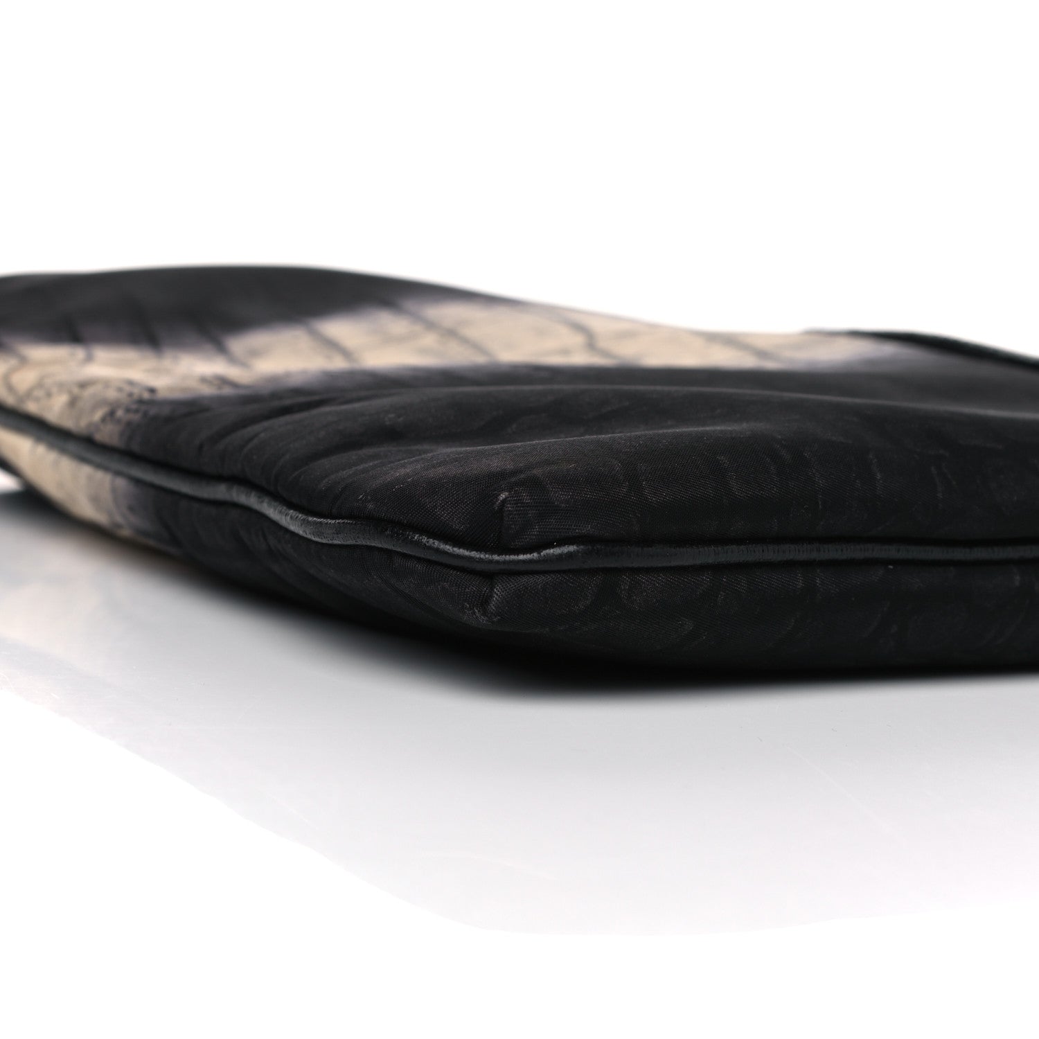 Fendi Canvas Calfskin Crocodile Printed Pouch Clutch Black Multicolor 7 of 12