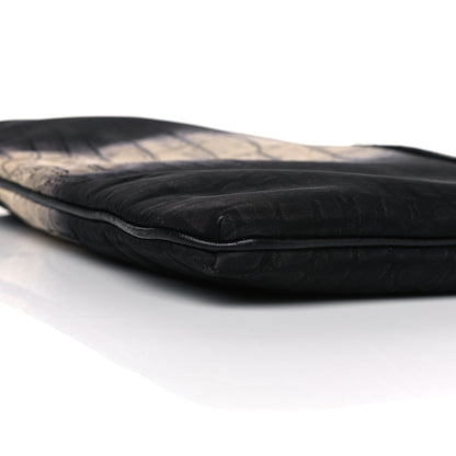Fendi Canvas Calfskin Crocodile Printed Pouch Clutch Black Multicolor 7 of 12