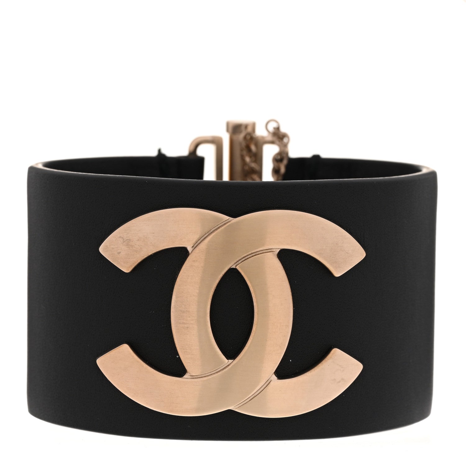 Chanel Calfskin CC Wide Cuff Black Gold 1 of 6
