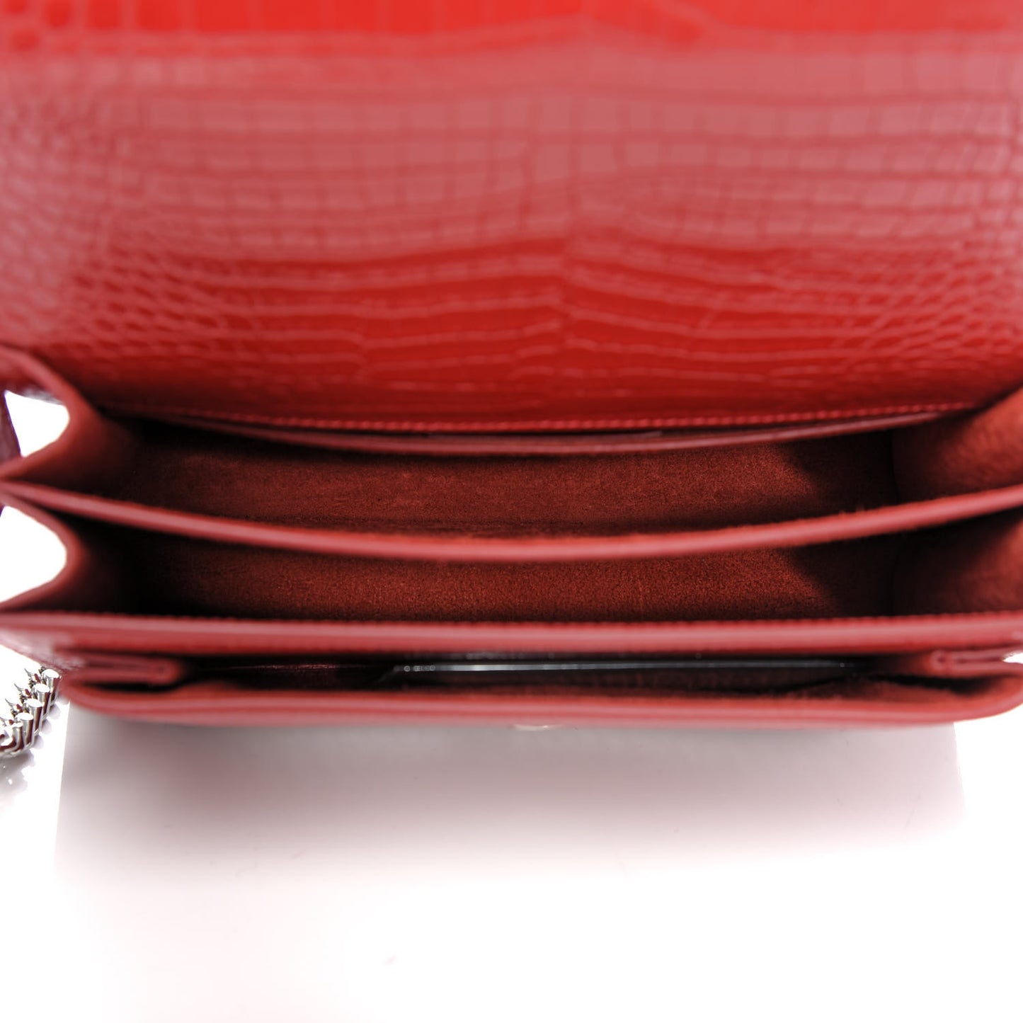 Calfskin Crocodile Embossed Medium Monogram Sunset Rouge Eros