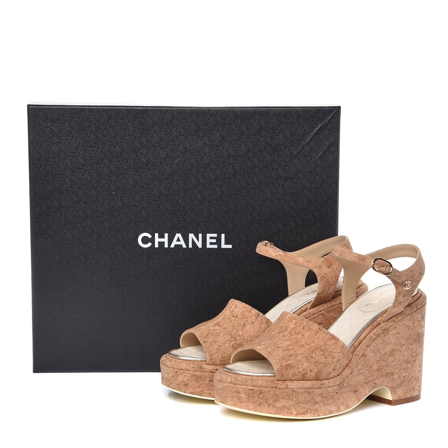Chanel Cork Wedge Sandals 38 Brown 9 of 9