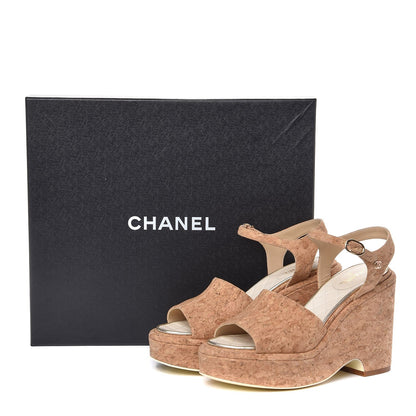 Chanel Cork Wedge Sandals 38 Brown 9 of 9