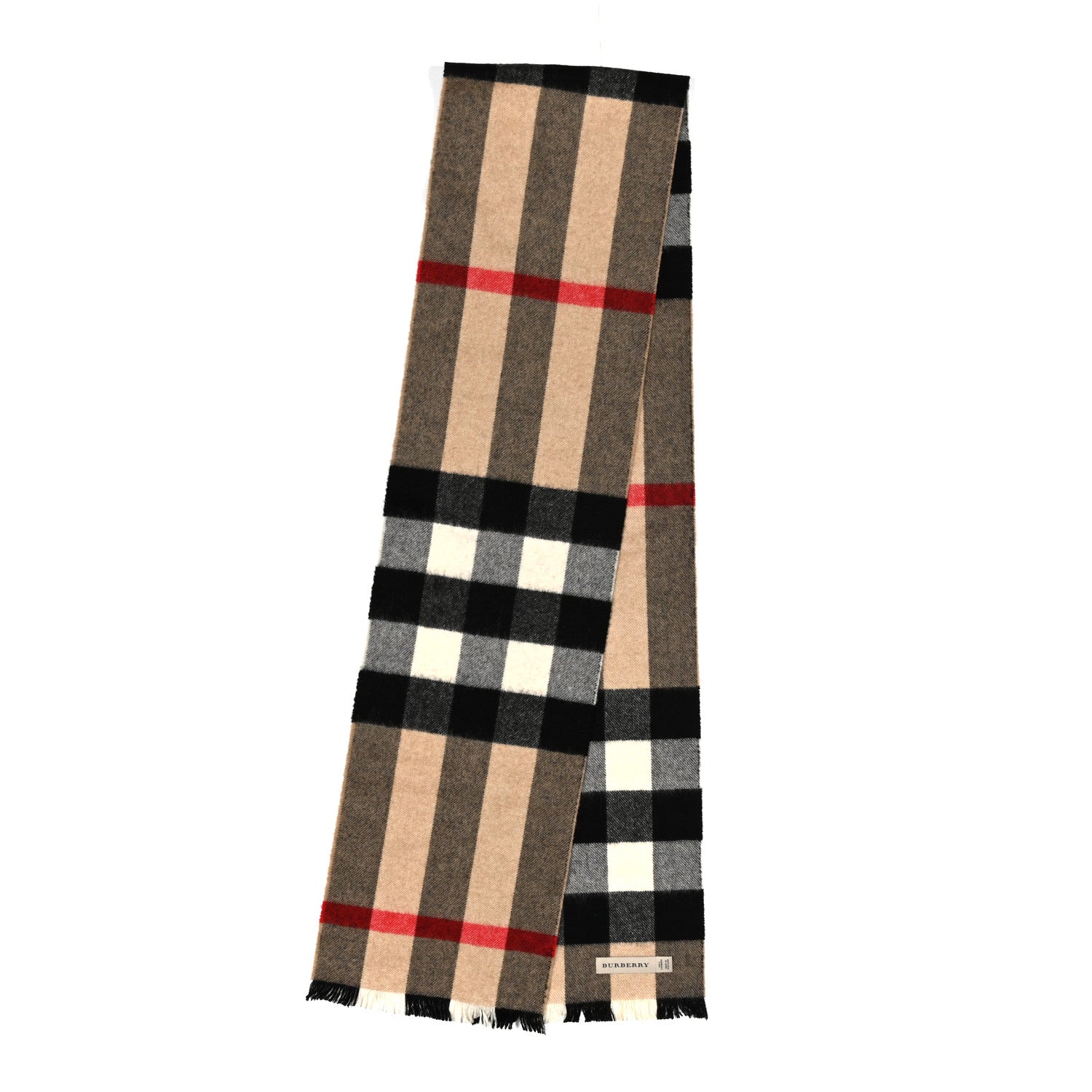 Burberry Cashmere Giant Check Fringe Scarf Archive Beige 2 of 3