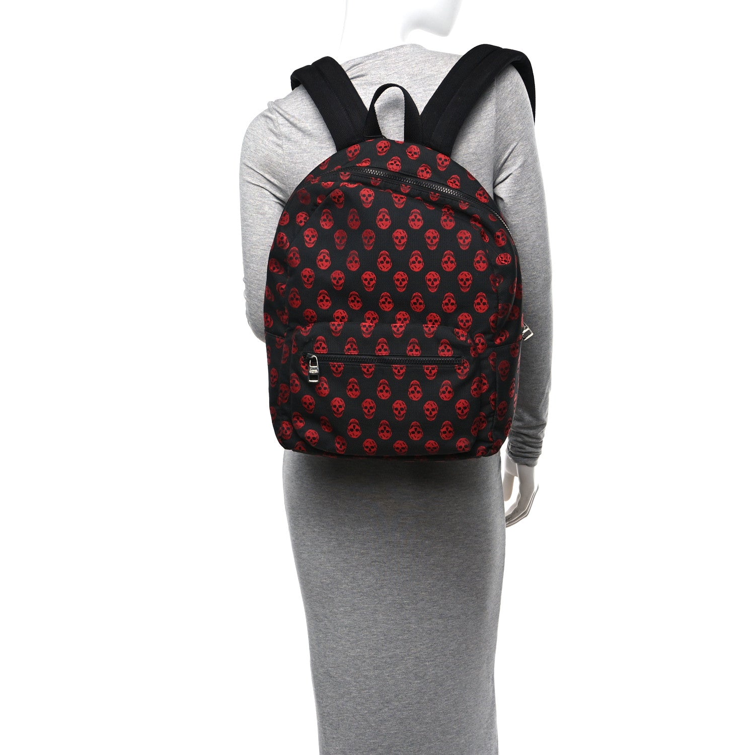 Alexander McQueen Nylon Skull Print Backpack Black Red 2 of 9