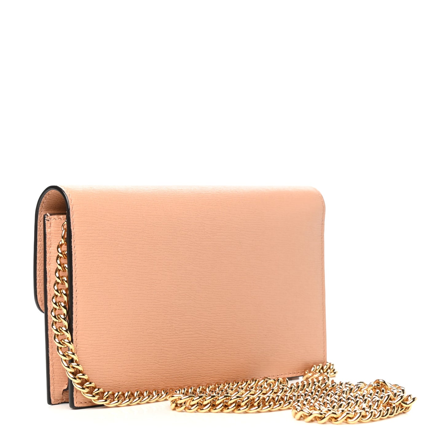 Textured Calfskin Icon Chain Wallet Pink Apricot