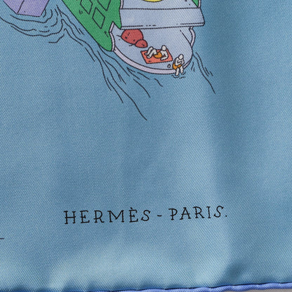 Hermes Silk The Battery New York Scarf 90 Bleu Vert Rose Pale 5 of 8