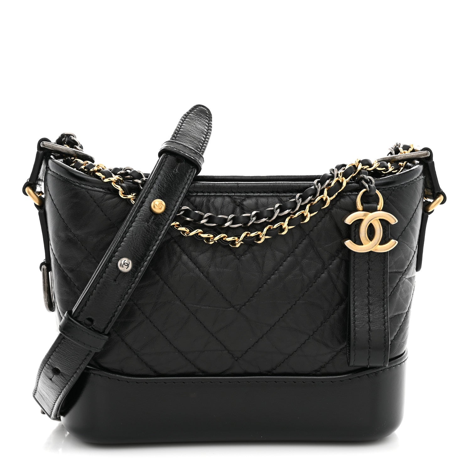 Chanel Aged Calfskin Chevron Quilted Small Gabrielle Hobo  Black 1 of 11