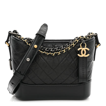 Chanel Aged Calfskin Chevron Quilted Small Gabrielle Hobo  Black 1 of 11