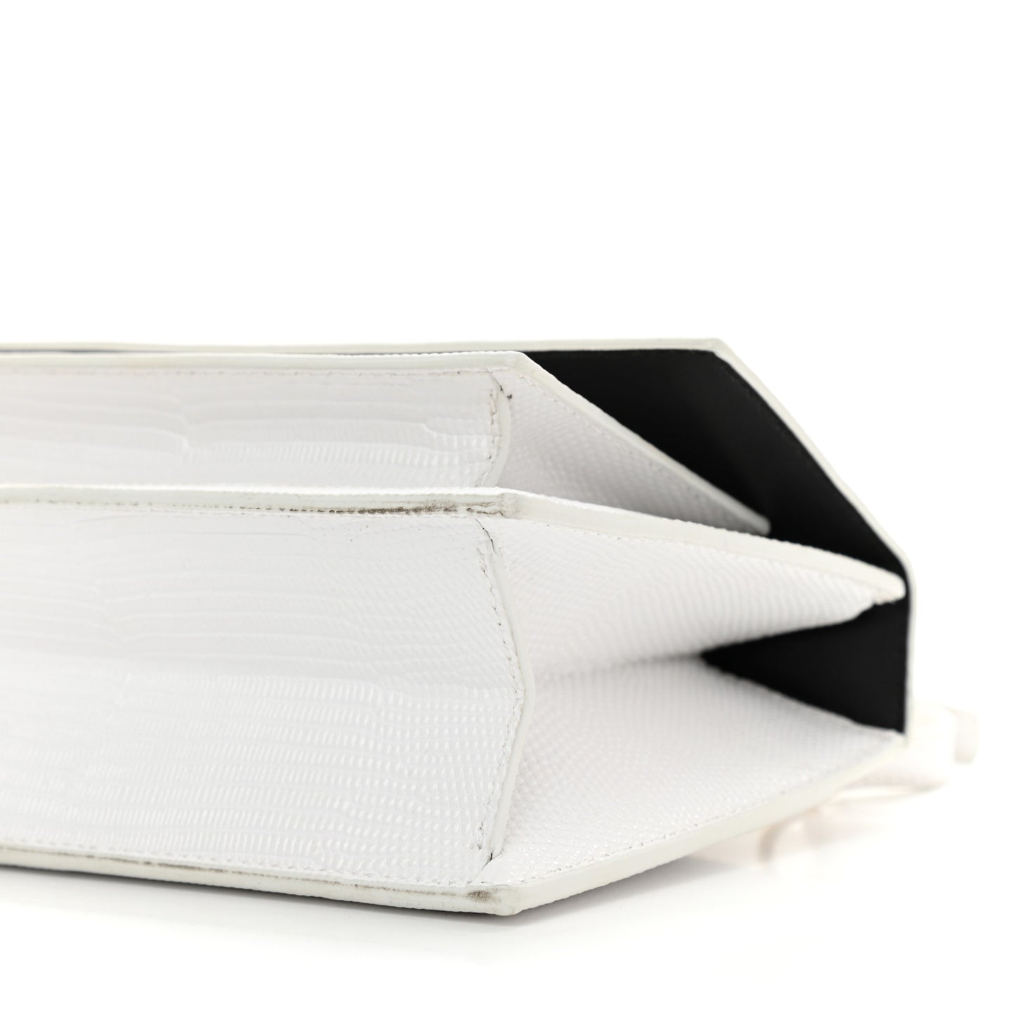 Patent Calfskin Lizard Embossed XS Sharp Top Handle Bag White