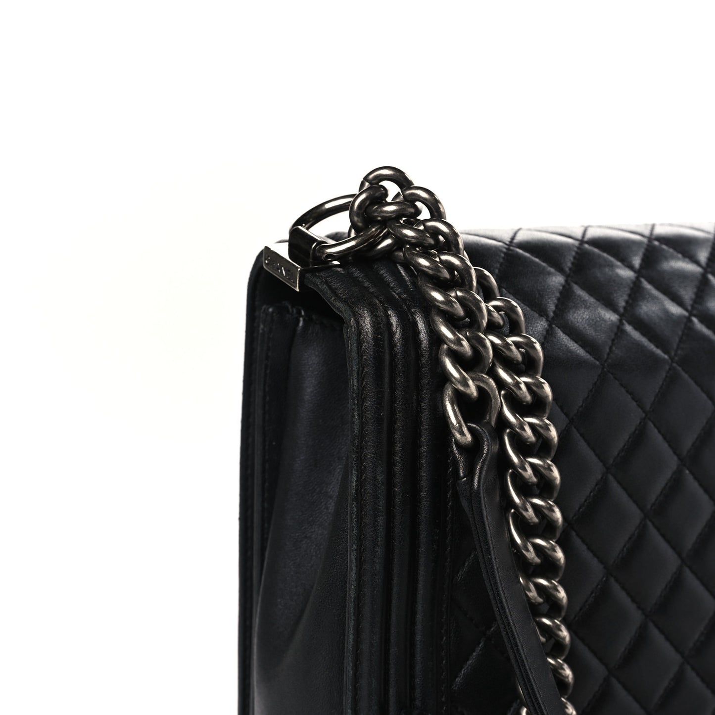 Lambskin Quilted Large Boy Flap Black