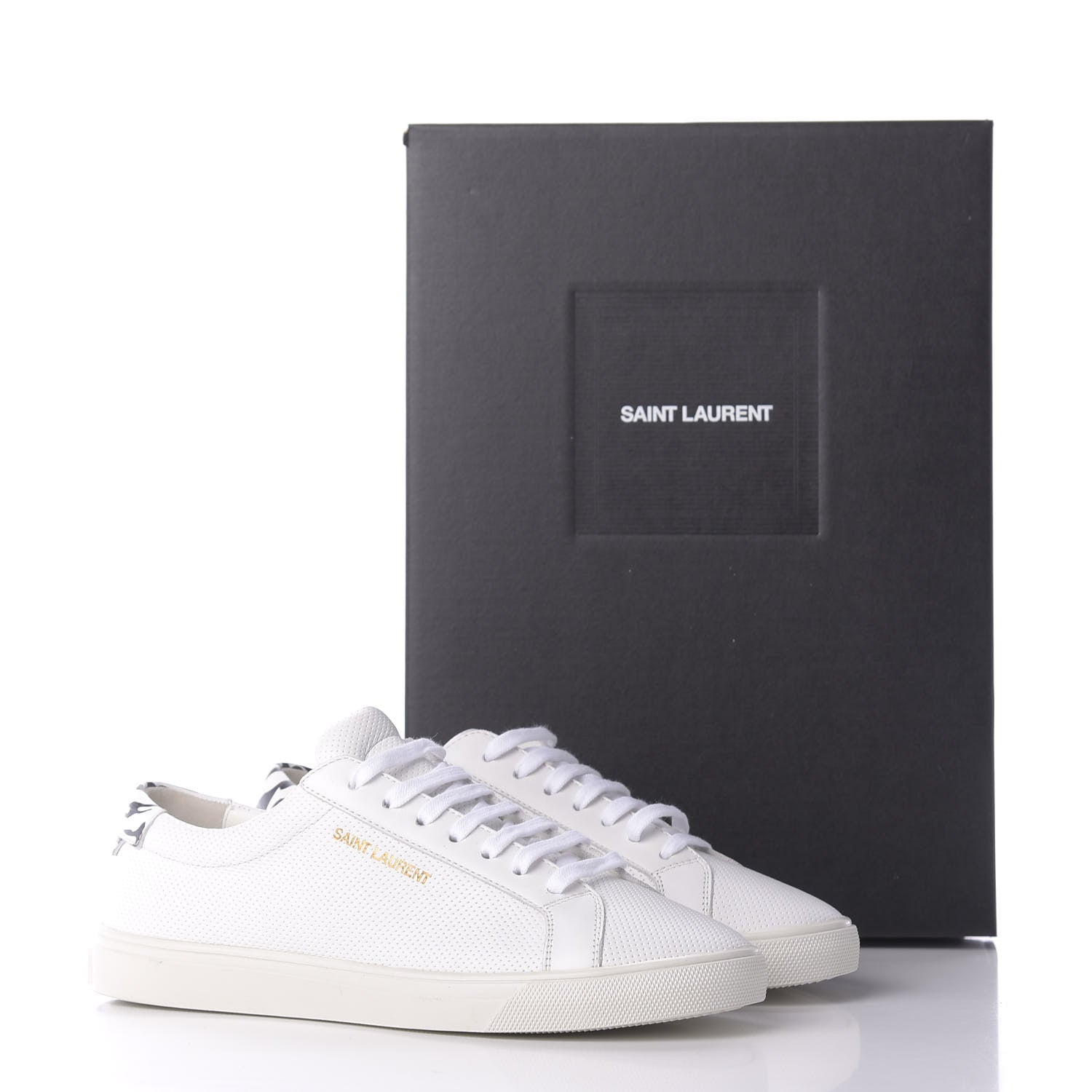 Saint Laurent Perforated Calfskin Zebra Print Andy Low Top Sneakers 38.5 White 11 of 11