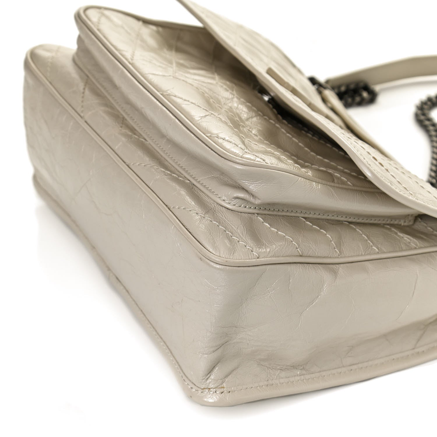 Saint Laurent Crinkled Calfskin Matelasse Monogram Medium Niki Chain Satchel Ivory 12 of 12