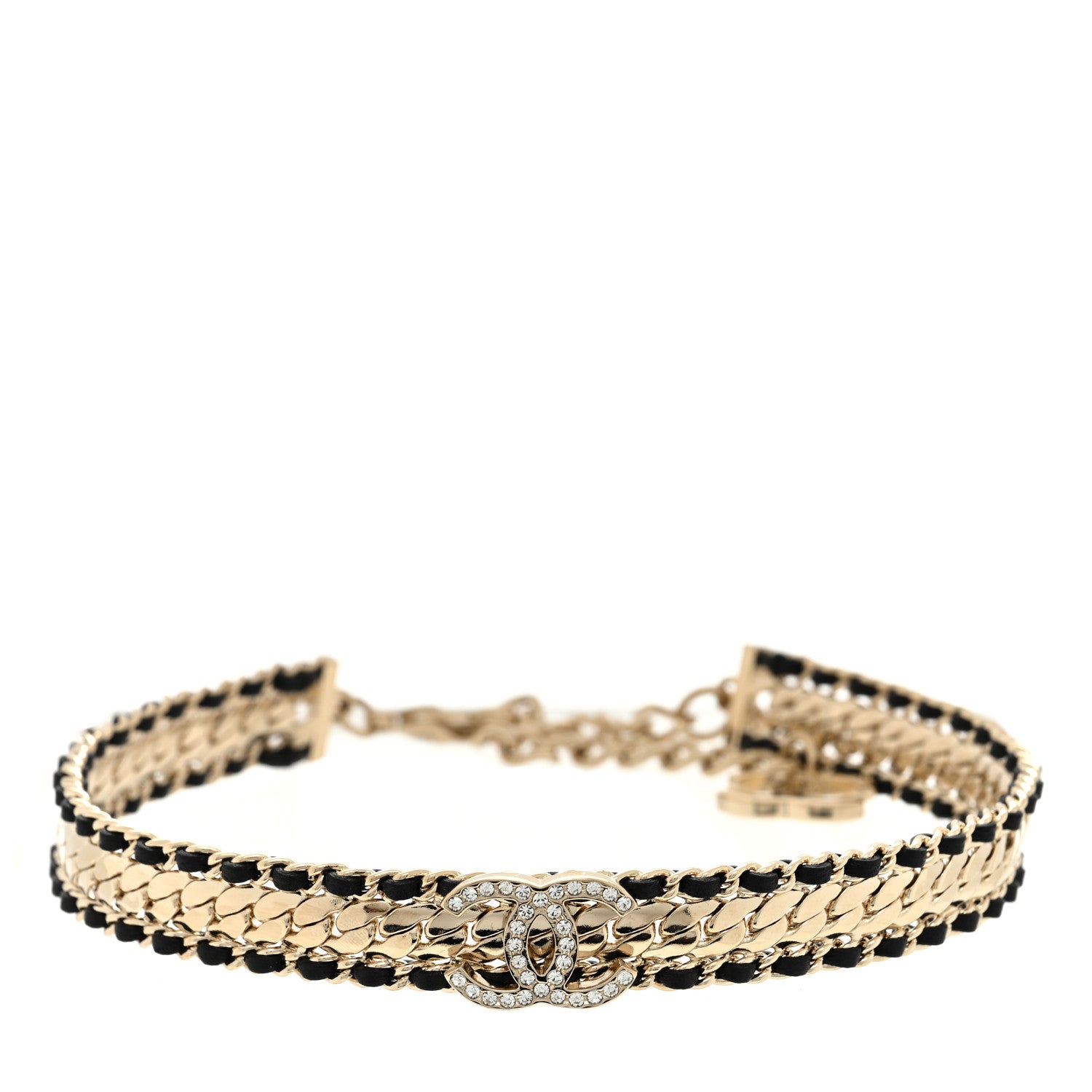 Chanel Metal Lambskin Crystal CC Choker Necklace Gold Black 1 of 5
