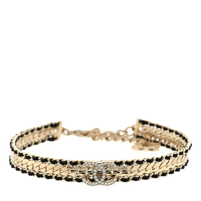 Chanel Metal Lambskin Crystal CC Choker Necklace Gold Black 1 of 5