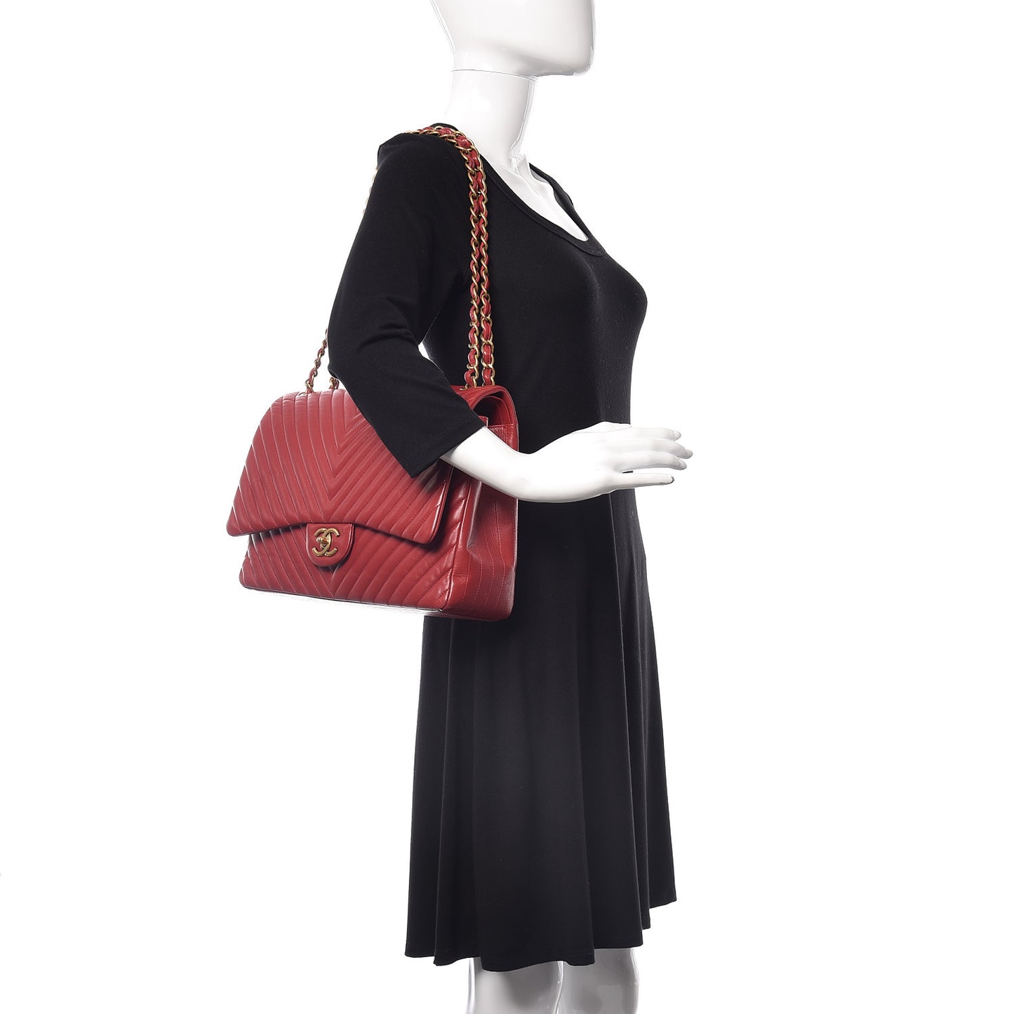 Lambskin Chevron Quilted Maxi Double Flap Red