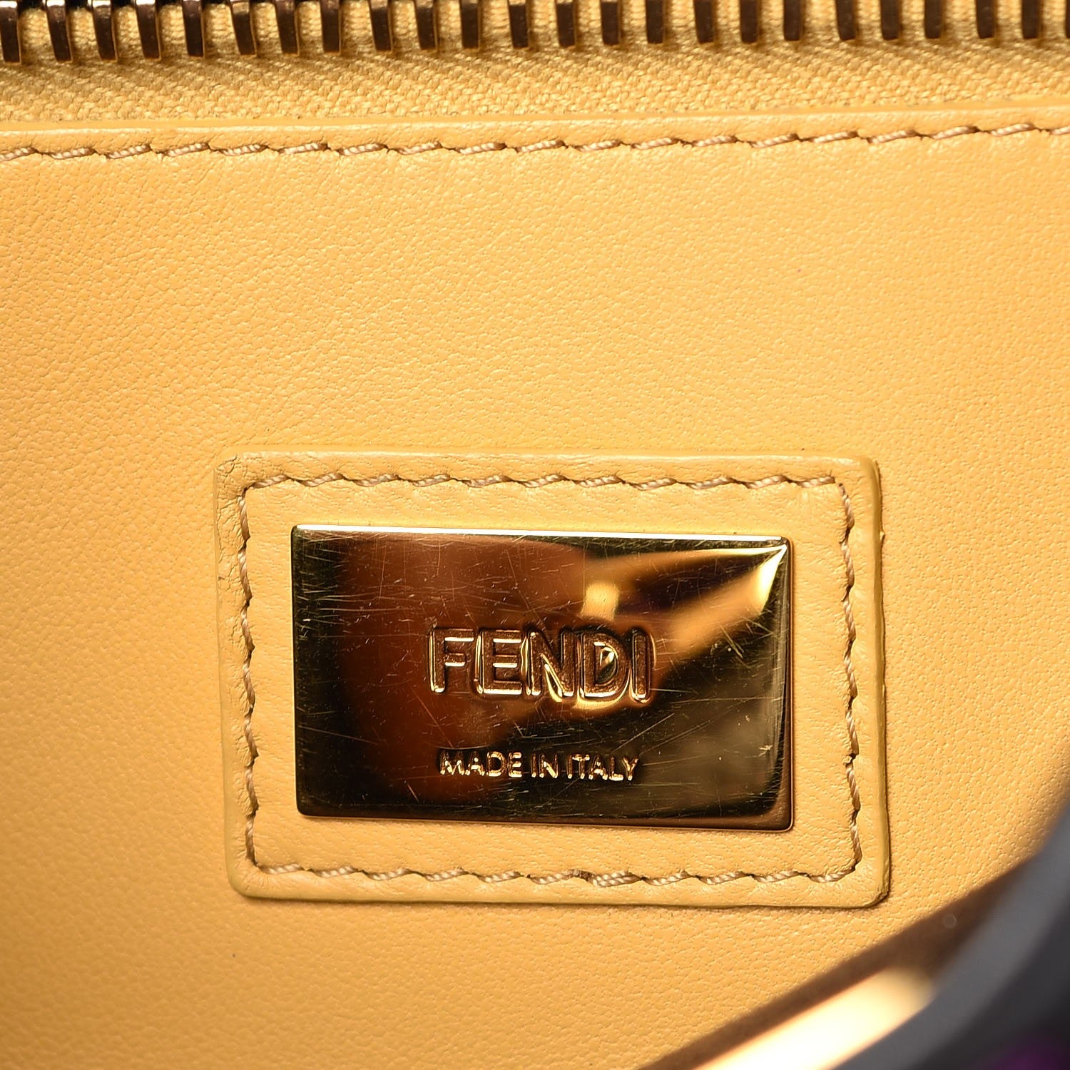 Fendi Vitello Seta Shiny Nappa Medium Peekaboo Iconic Satchel Dark Brown Yellow 6 of 12