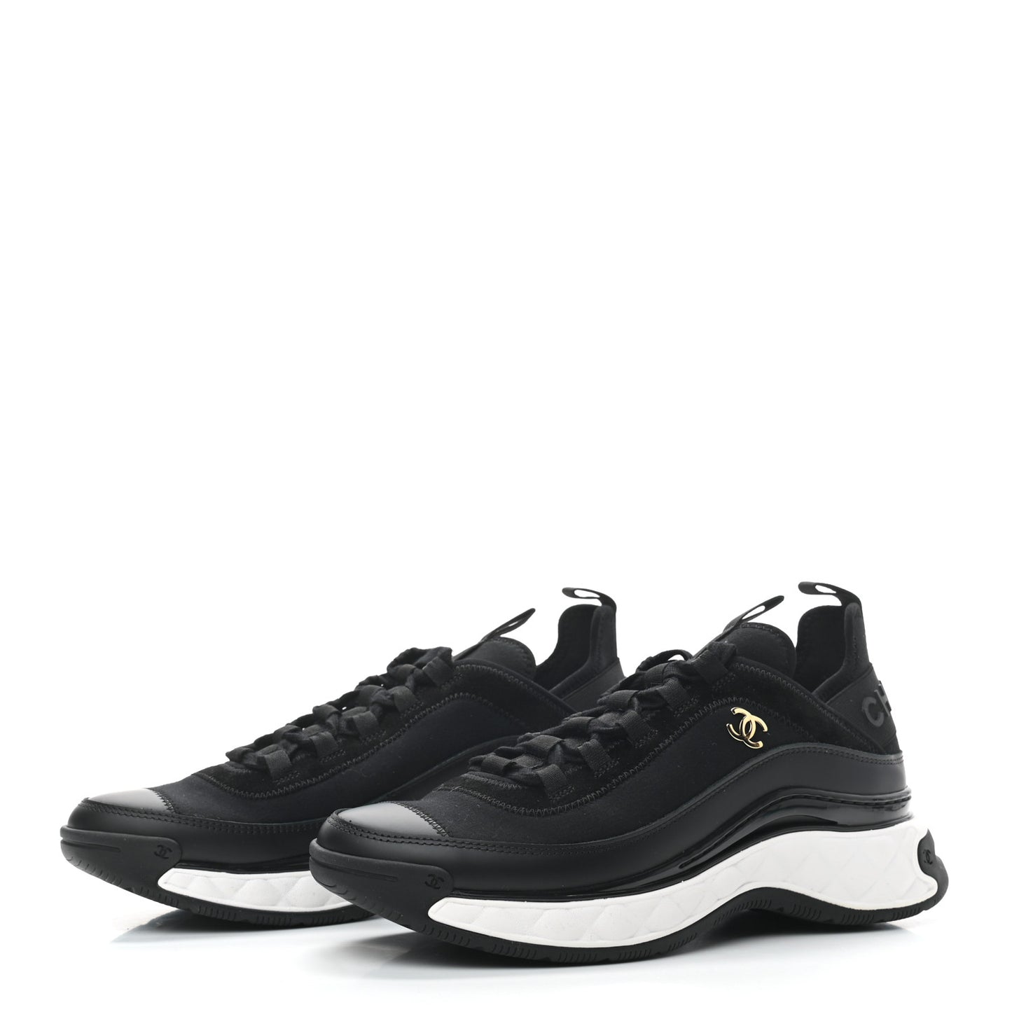 Velvet Calfskin Mixed Fibers CC Sneakers 38.5 Black
