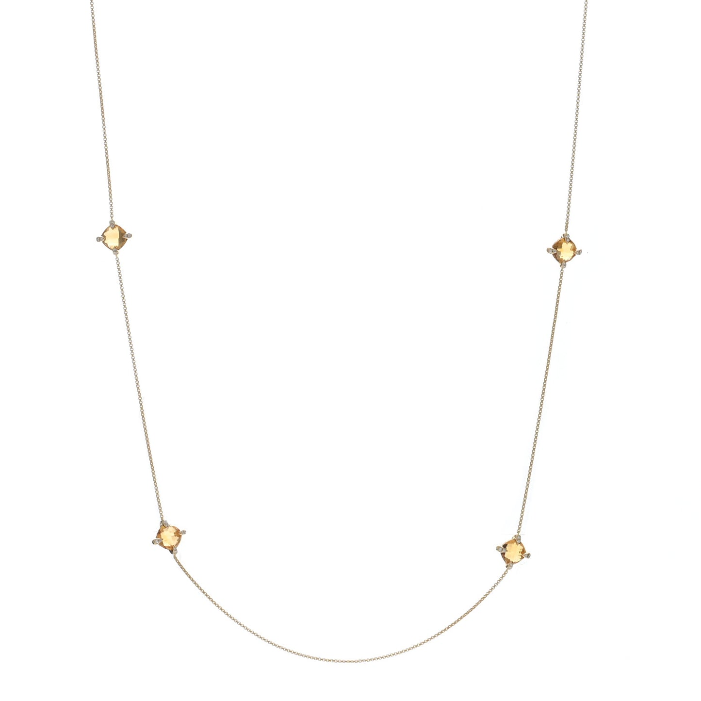 18K Yellow Gold Diamond Citrine Chatelaine Long Station Necklace