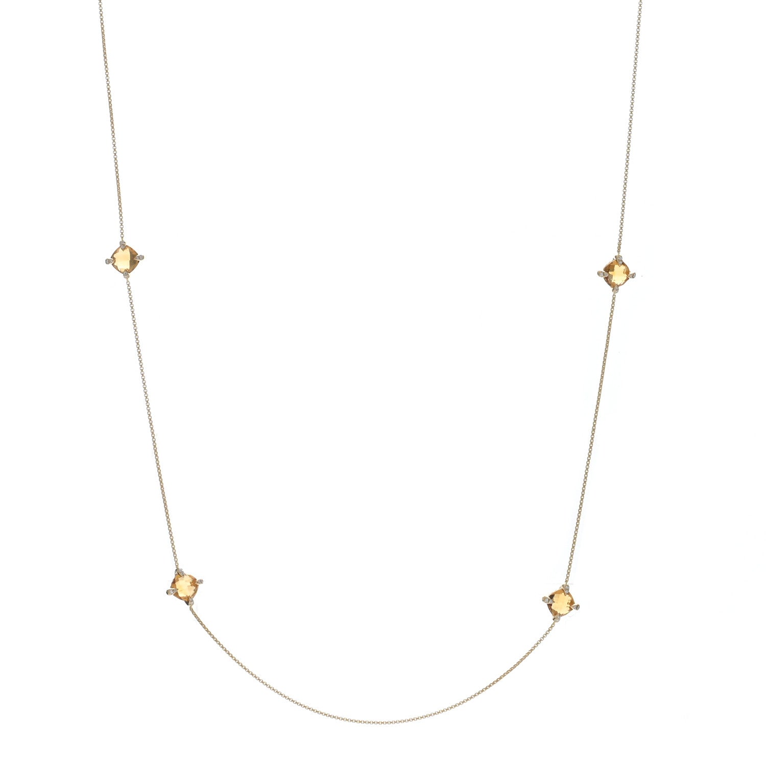 David Yurman 18K Yellow Gold Diamond Citrine Chatelaine Long Station Necklace 1 of 4