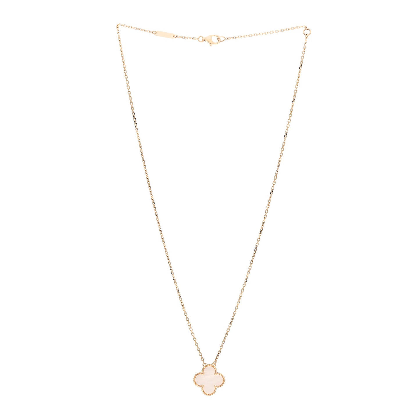 18K Yellow Gold Mother of Pearl Vintage Alhambra Pendant Necklace