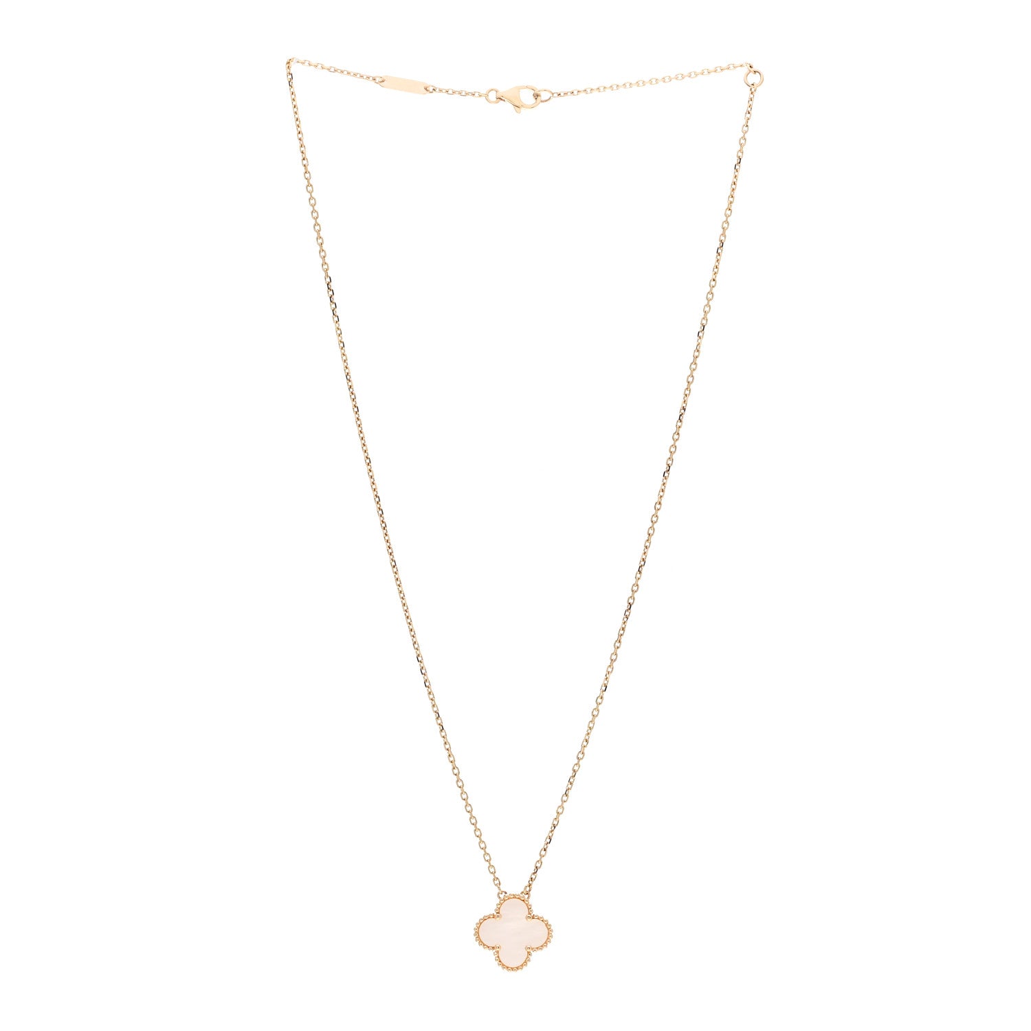 Van Cleef & Arpels 18K Yellow Gold Mother of Pearl Vintage Alhambra Pendant Necklace 3 of 4