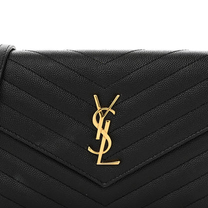 Saint Laurent Grain De Poudre Matelasse Chevron Monogram Envelope Chain Wallet Black 5 of 9